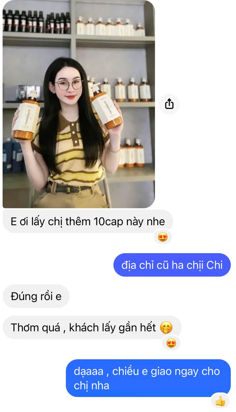 Tin nhắn phản hồi của khách hàng về dầu gội LAKMI Luxury